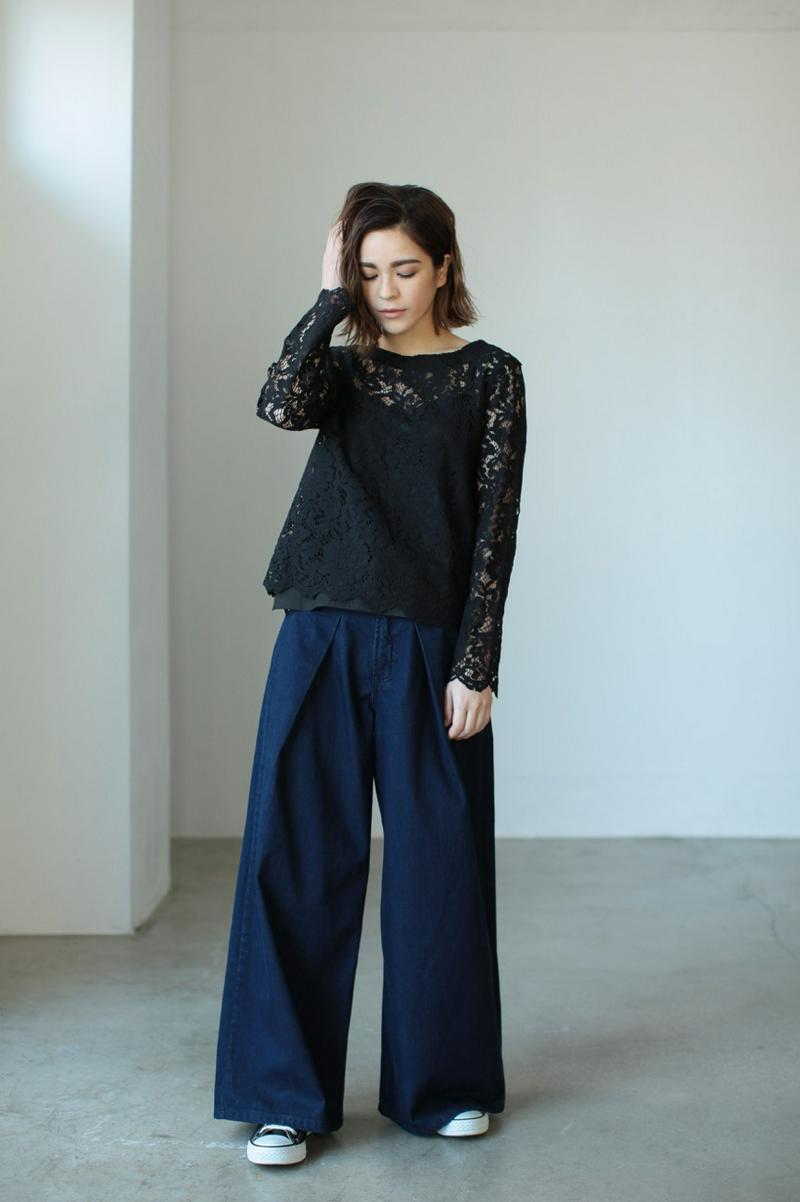 【AZUL BY MOUSSY】インナー付きレース長袖ブラウス
