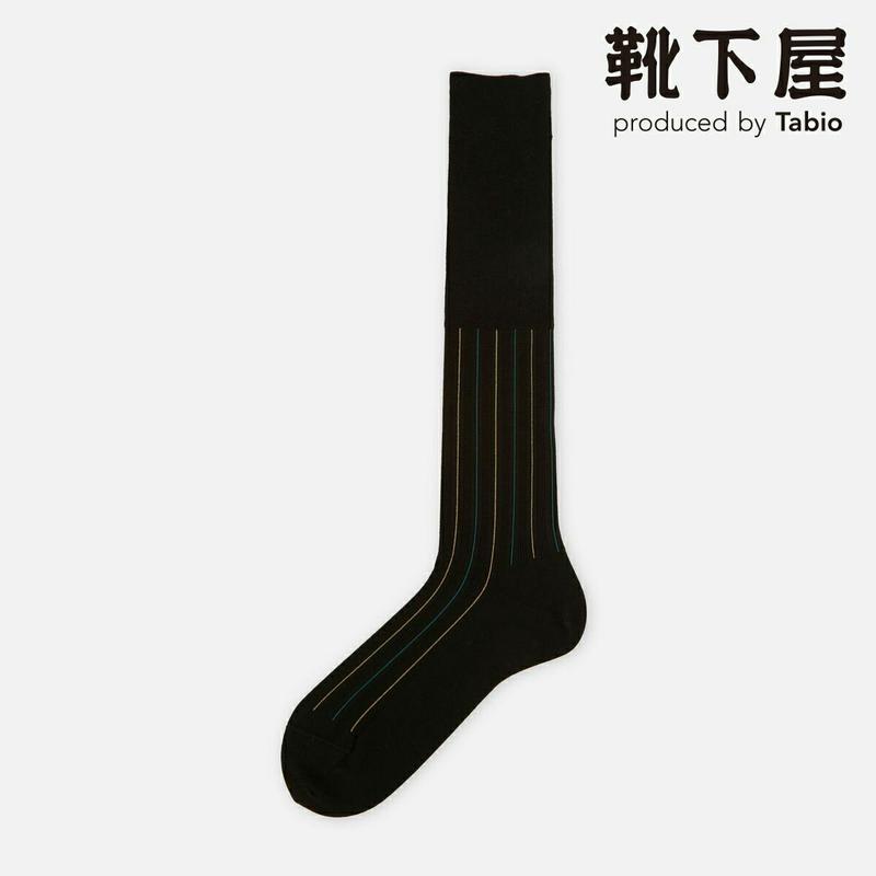 【あす楽】【Tabio MEN】 メンズ　綿ウール2色ストライプハイソックス / 靴下屋 靴下 タビオ くつ下 ハイ メンズ 日本製