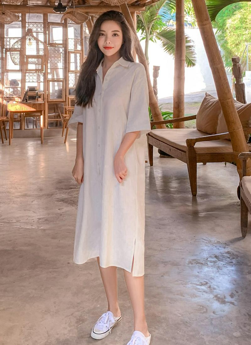 モダール混シャツワンピース