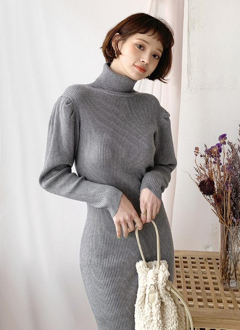 パフリブニットワンピース・全2色