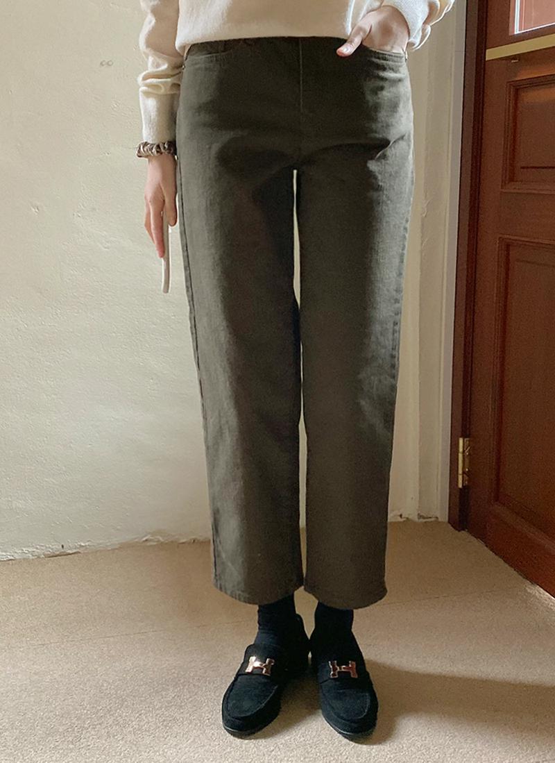 両起毛ストレートクロップドパンツ