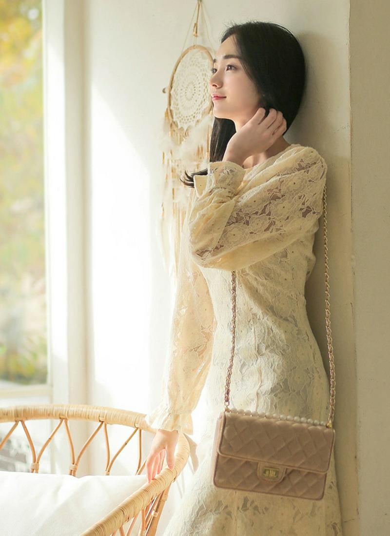 レースロングフレアワンピース