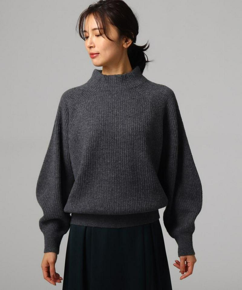 [L]ウール混モックネックニットプルオーバー