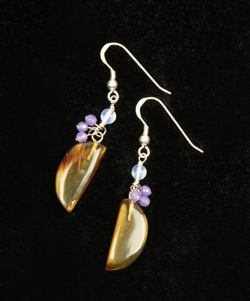 【メキシコ買付】アンバー×パープルジェイドピアス
