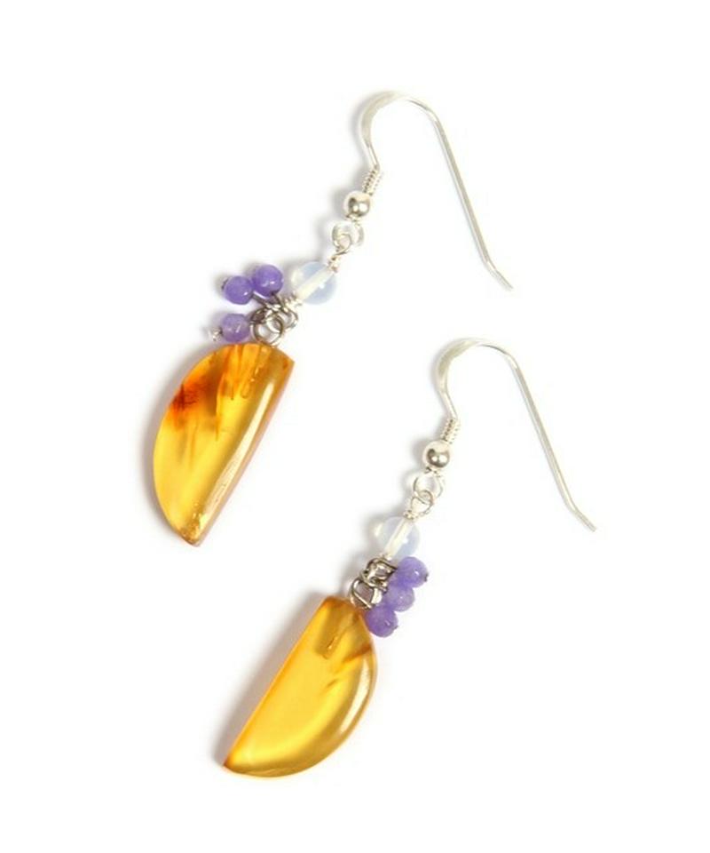 【メキシコ買付】アンバー×パープルジェイドピアス