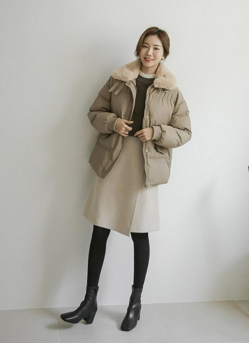 ベルトファーネック中綿ジャケット