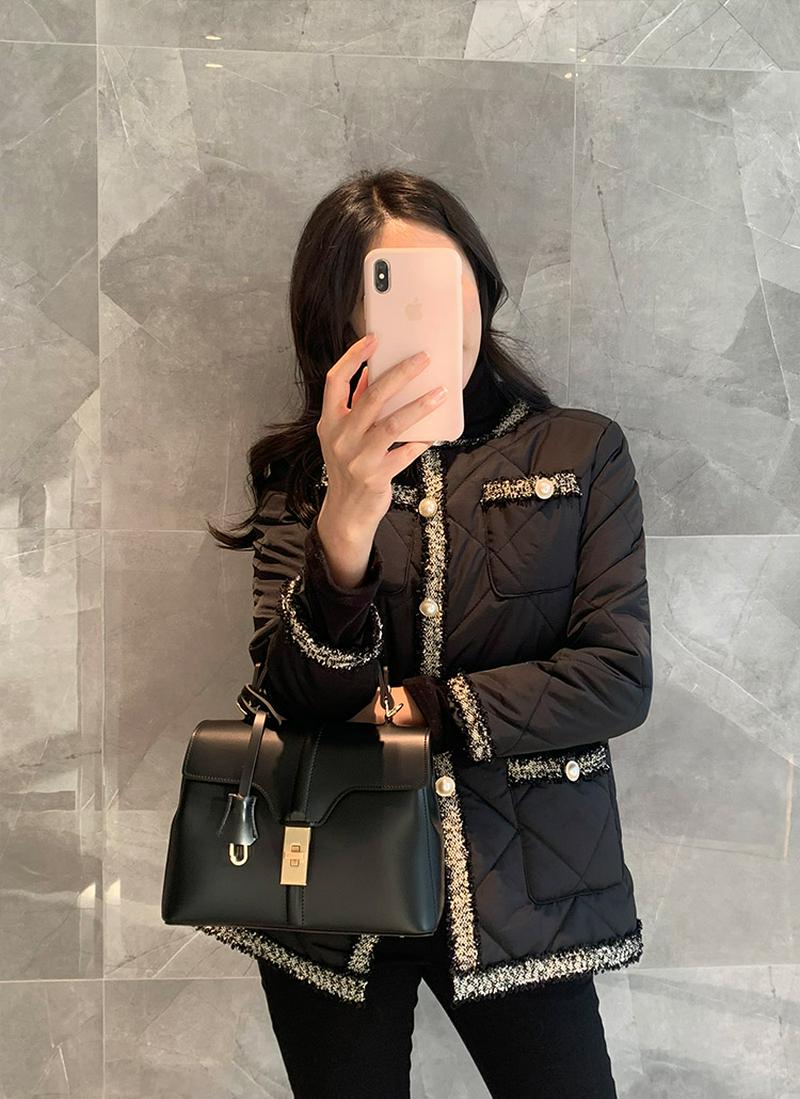 ベルト付ツイード中綿ジャケット