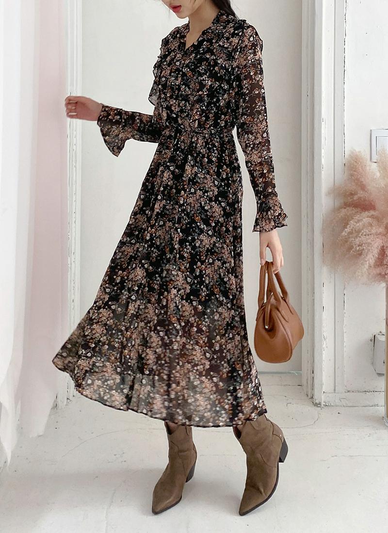 リボンフリル花柄ワンピース・全3色