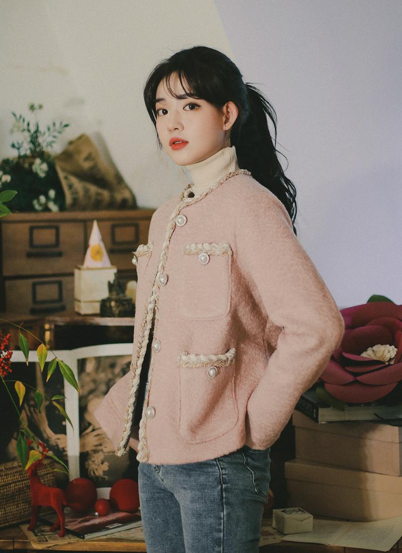 ツイードラインウール混ジャケット