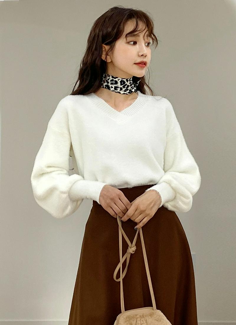 パフVネックファーニット・全4色