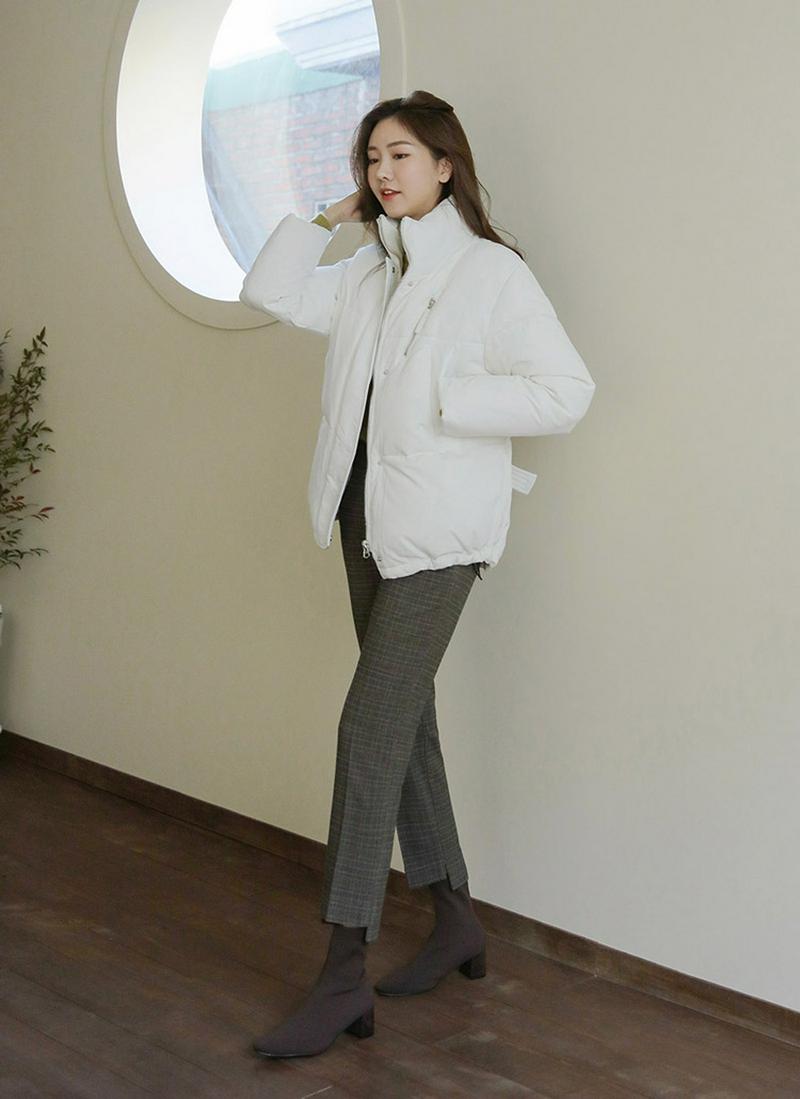 腰ヒモ付ダウンハイネックジャケット