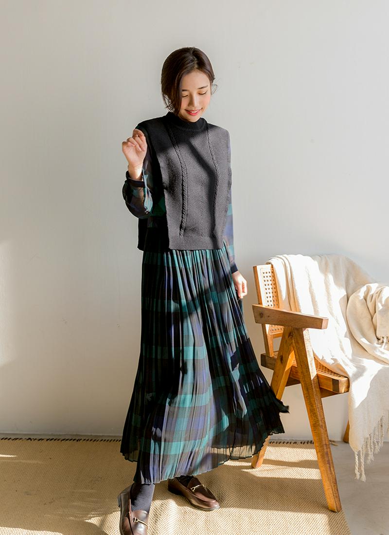 シフォンチェックベストワンピース