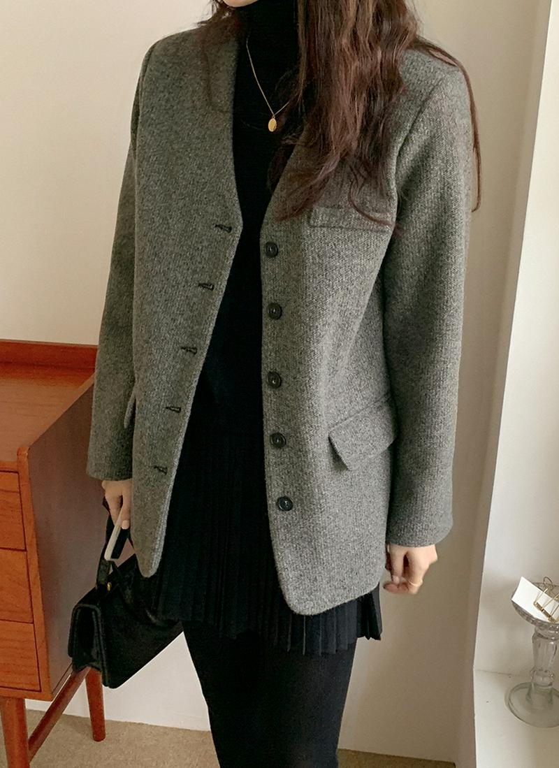 アクリル混ノーカラージャケット