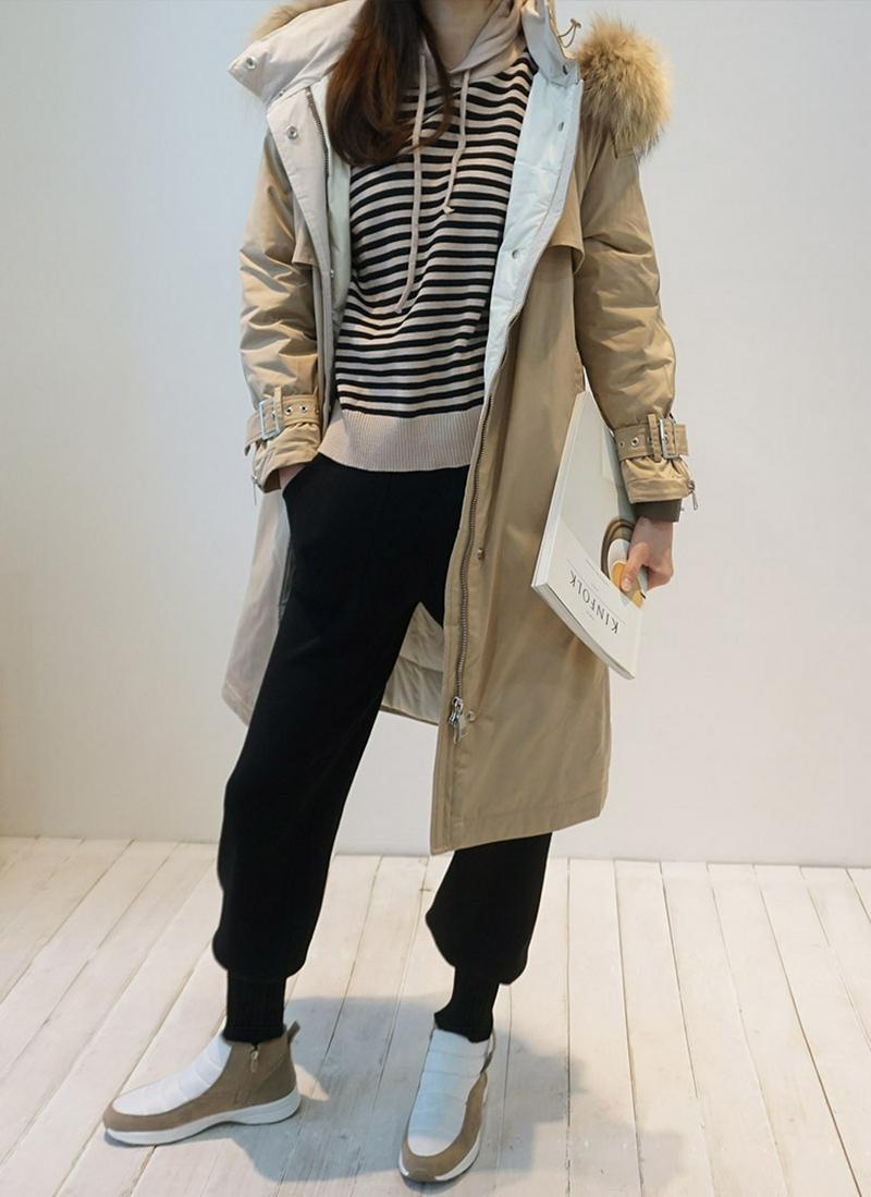 ベルト付ファーフードグースジャケット