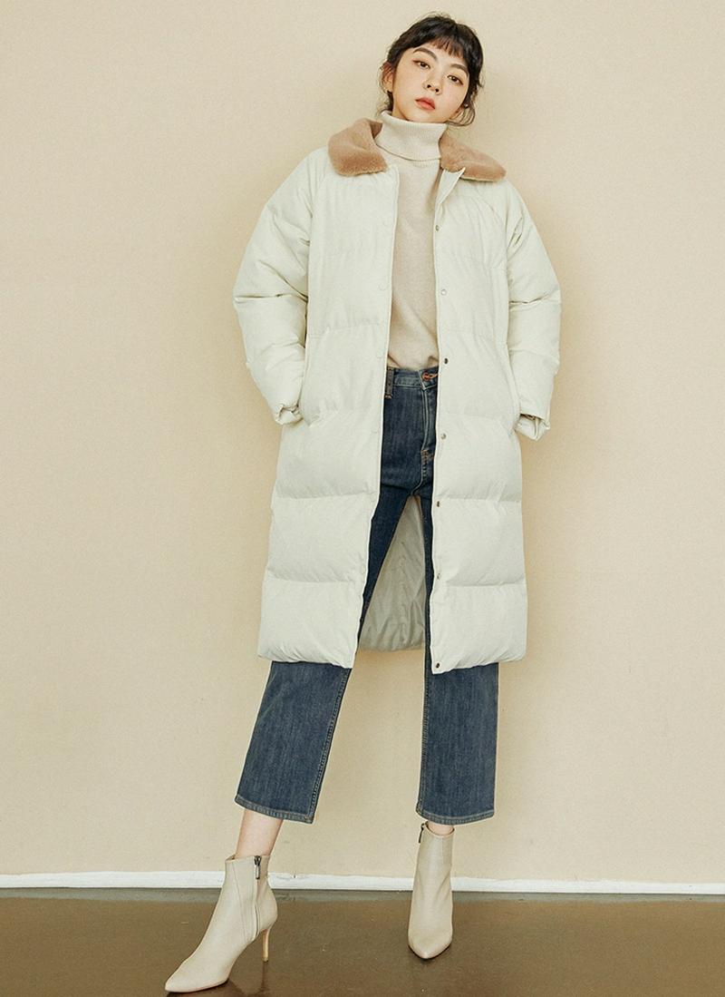 ファーカラー中綿ジャケット(アイボリー)
