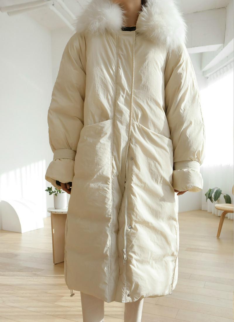 ラクーンファーフードロングダウンジャケット