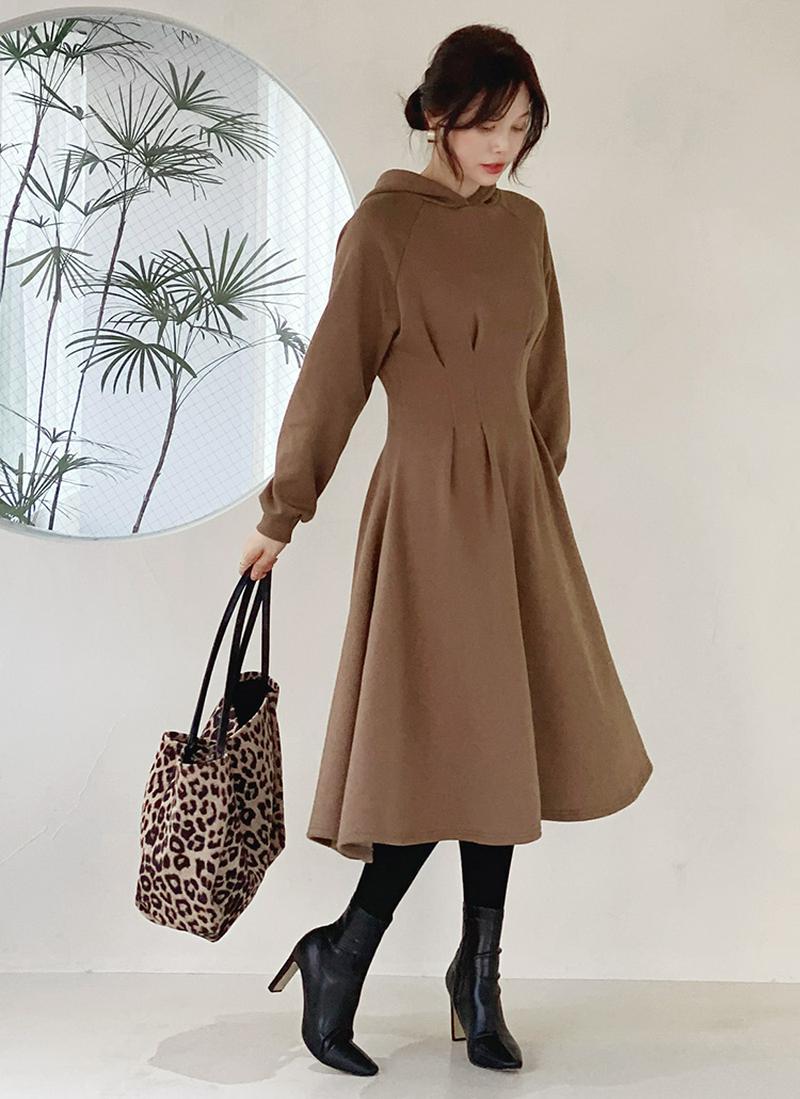 裏起毛フードタックワンピース・全3色