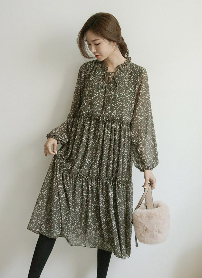 パターンティアードシフォンワンピース