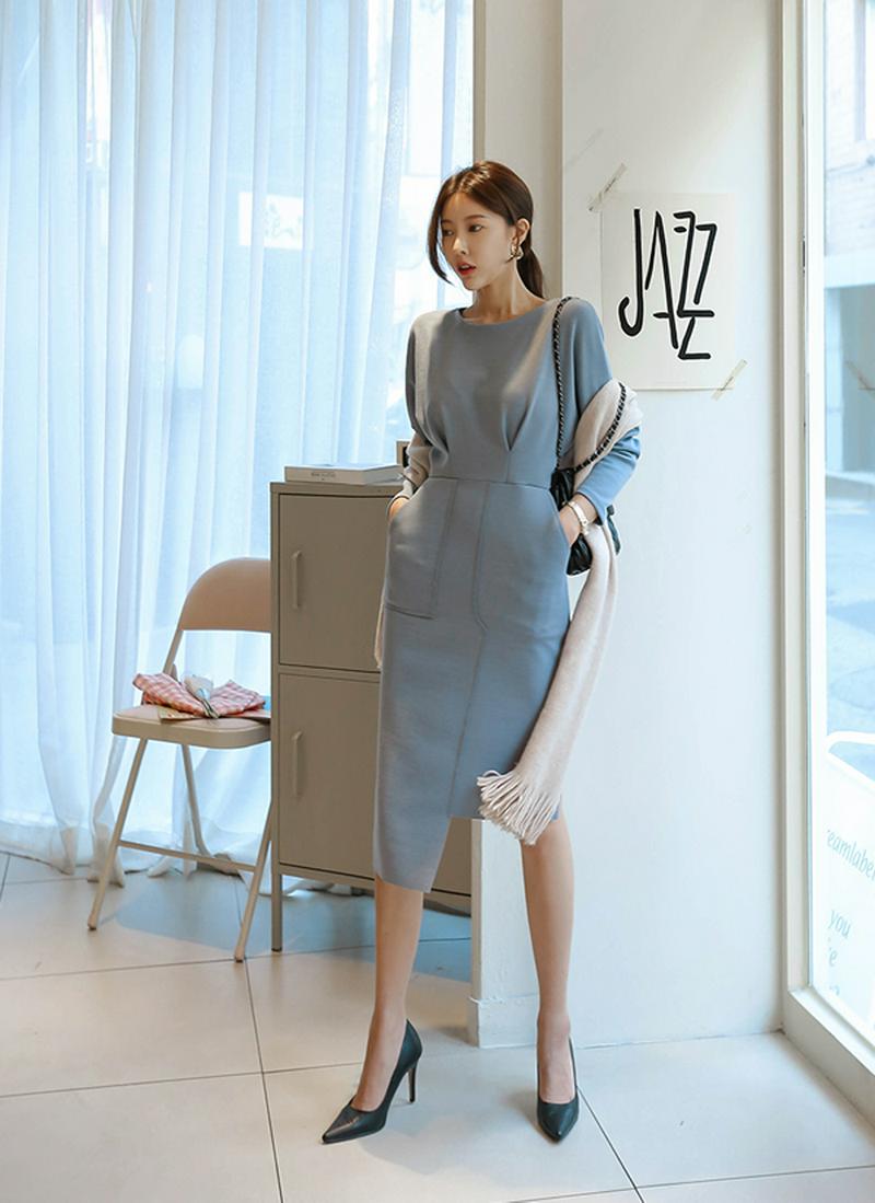 裏起毛ウエストタックアシメワンピース