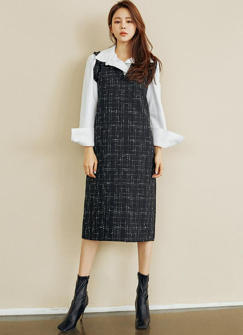 ノースリツイードワンピース(ブラック)