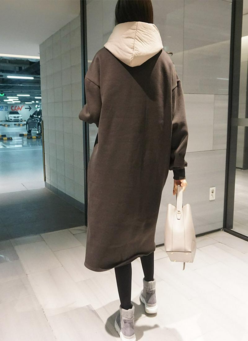 配色フード裏起毛ワンピース