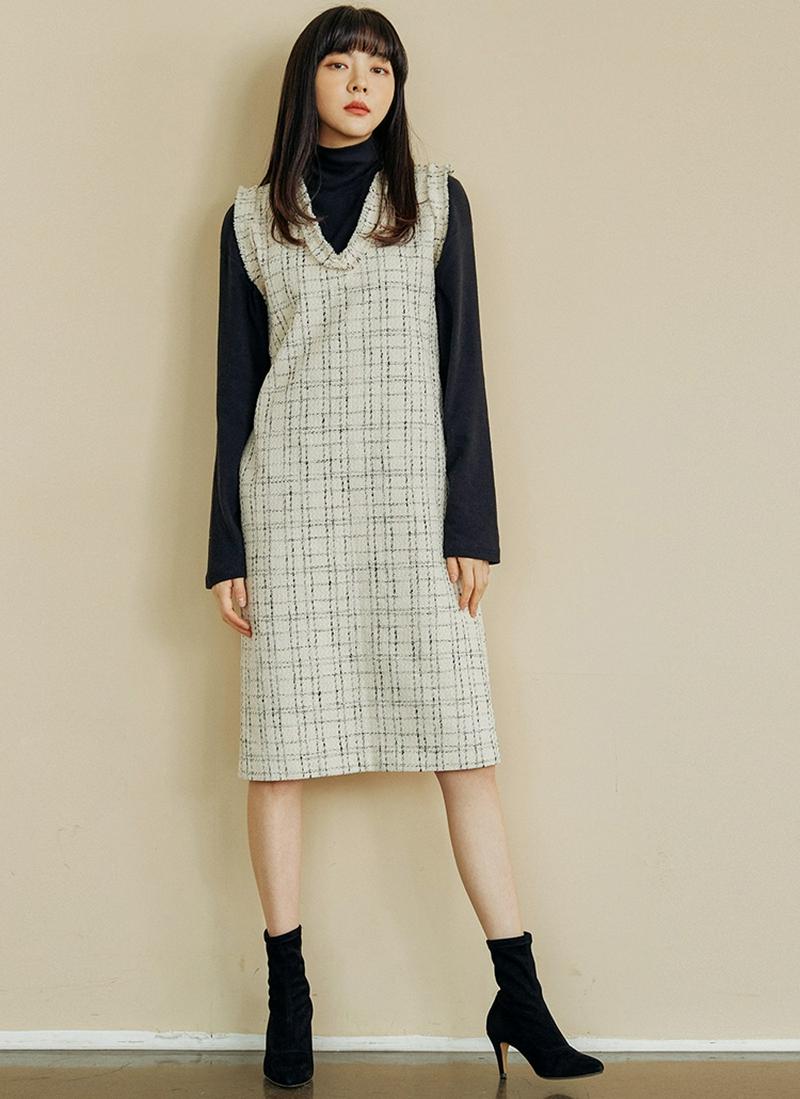 ノースリツイードワンピース(アイボリー)
