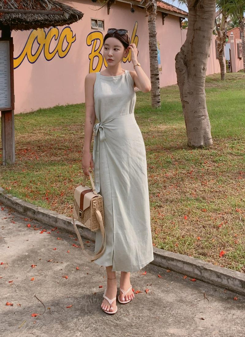 リネンブレンドロングラップワンピース