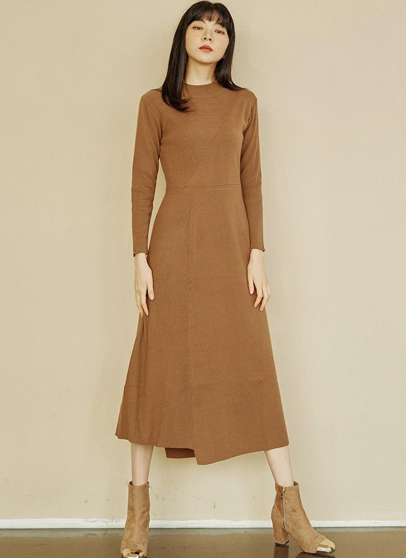 アンゴラ混アシメヘムワンピース(ベージュ)