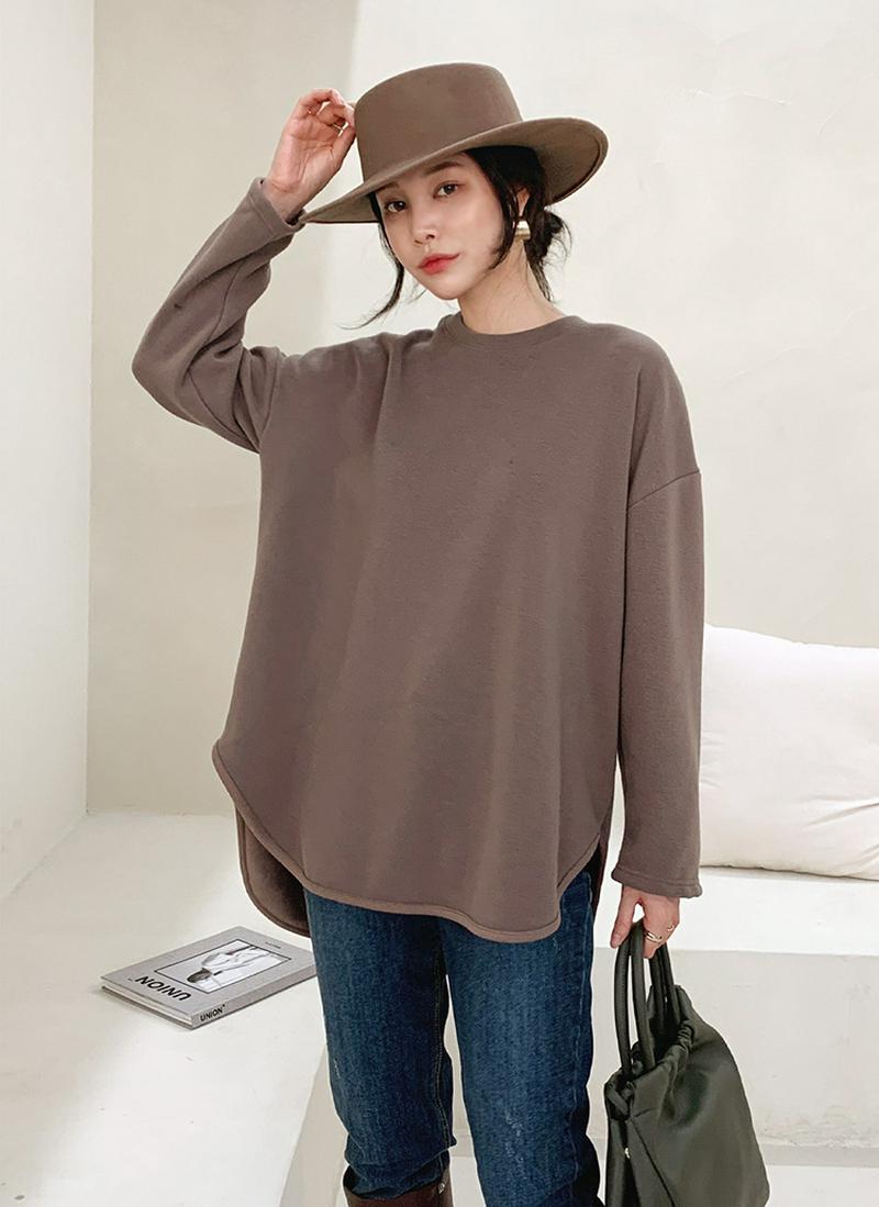 【只今セール】裏起毛ラウンドヘムTシャツ・全4色・b60352 レディース【tops】【トップス Tシャツ 長袖 ラウンドネック ラウンドヘム 裏起毛 無地 シンプル ベーシック カジュアル ラフ 大人 冬】【ハイホリHIHOLLI】【TI】