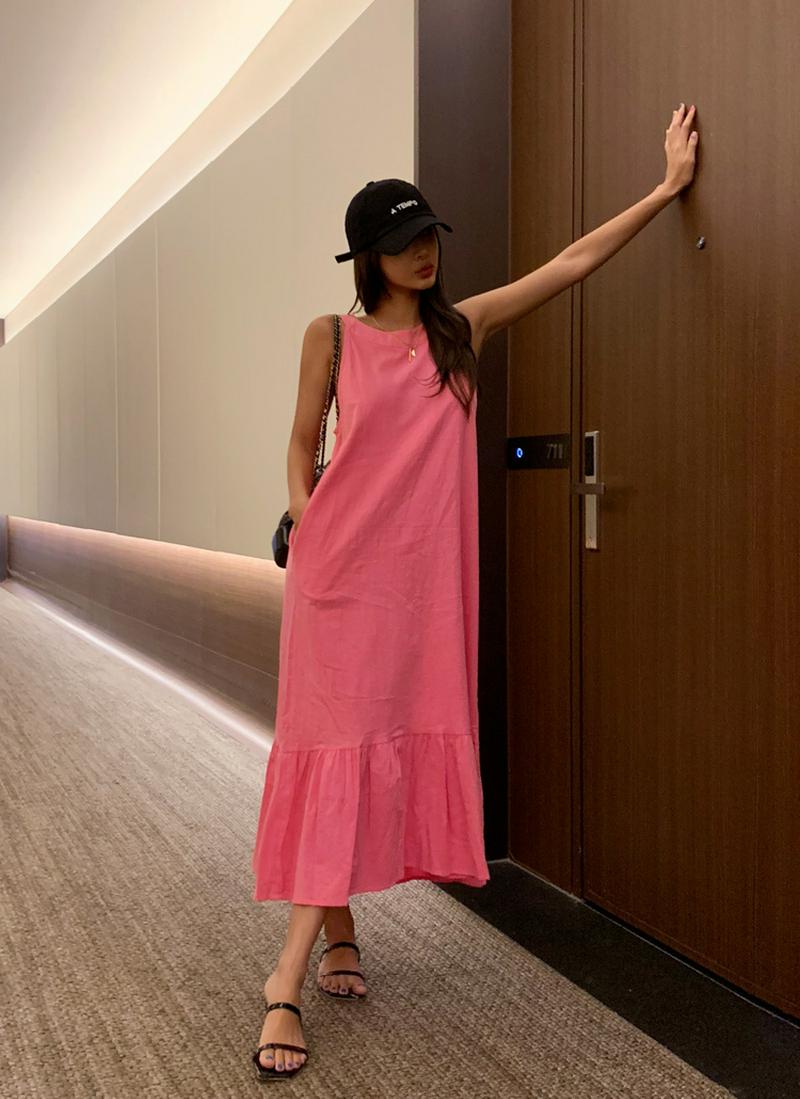 アメリカンスリーブコットンロングワンピース