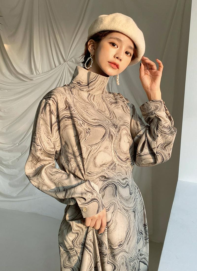 マーブリングパターンワンピース・全2色