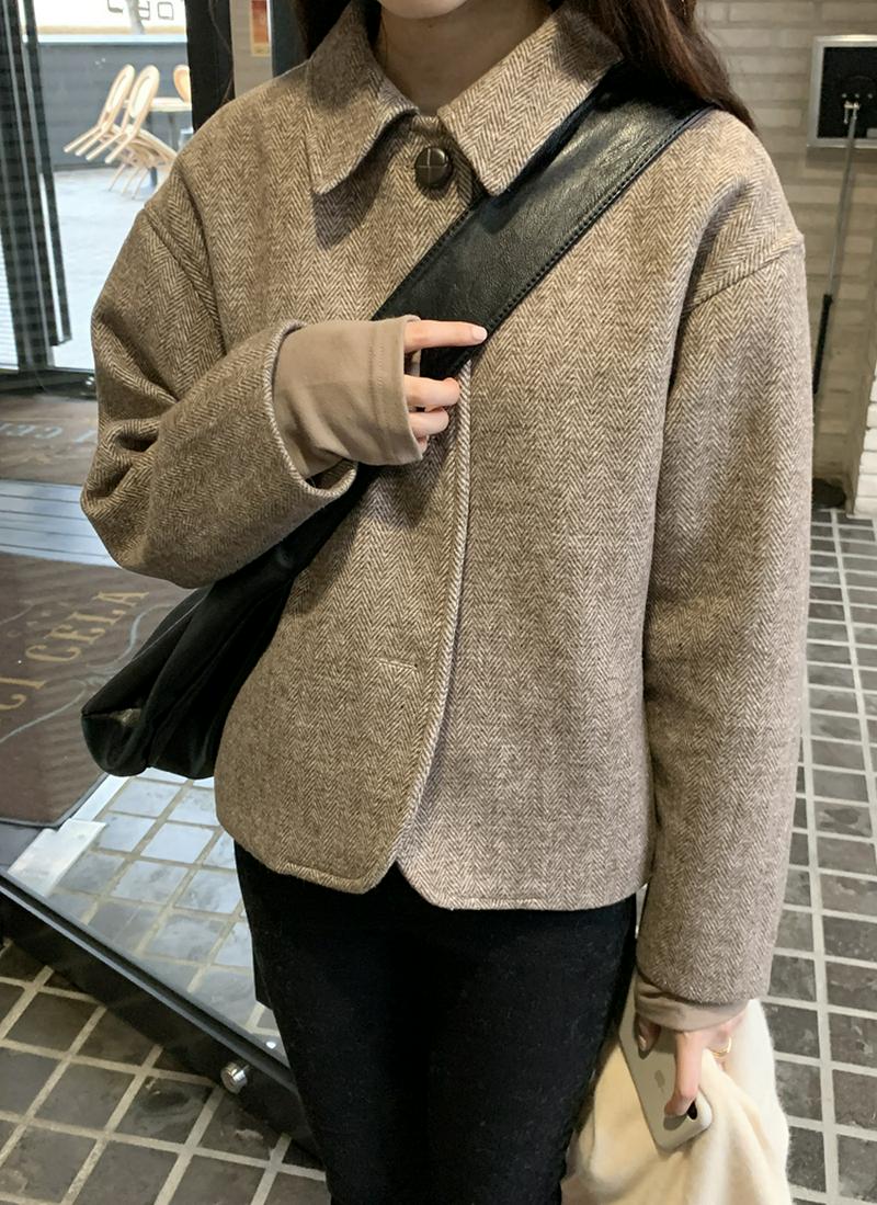 ウール混ヘリンボーンショートジャケット