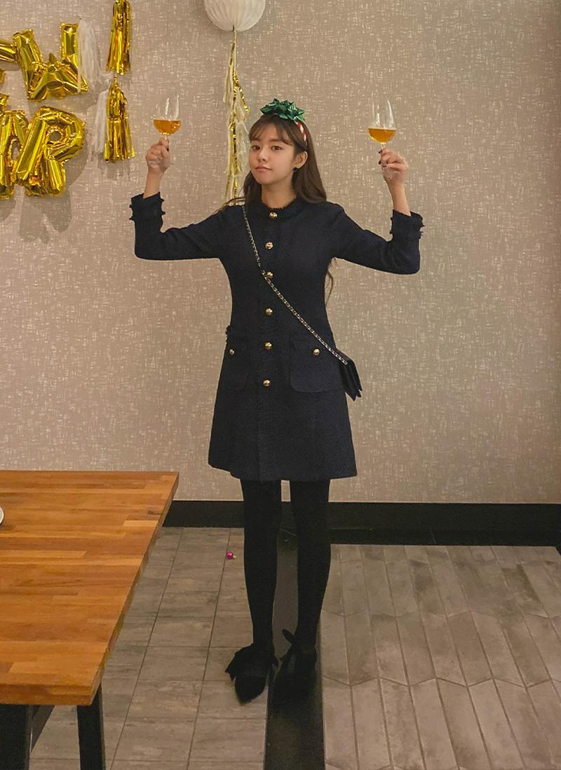 ボタンポイントツイードワンピース