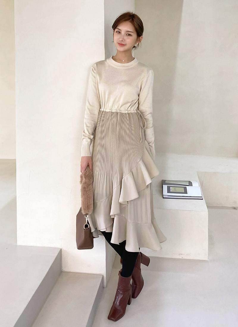 ドロストプリーツワンピース・全2色