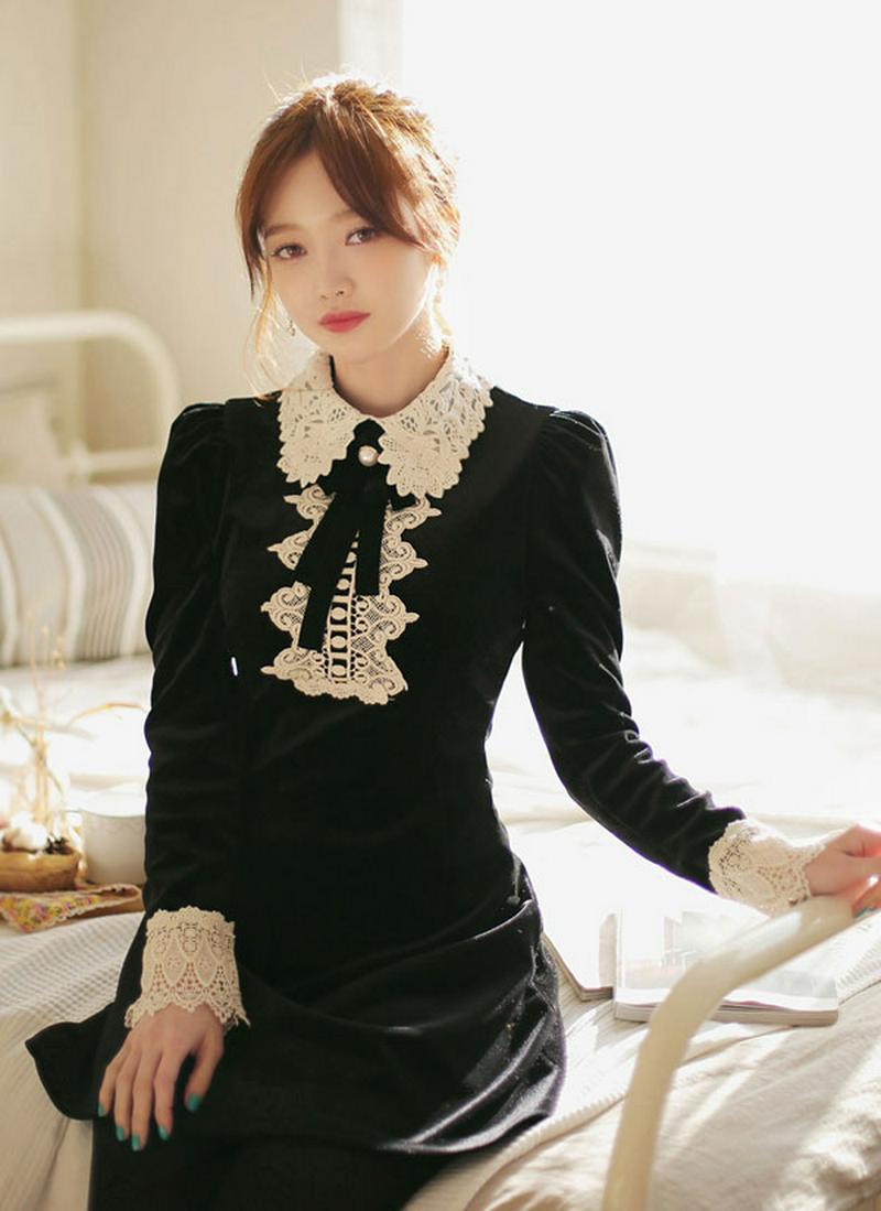 レースカラーベロアワンピース