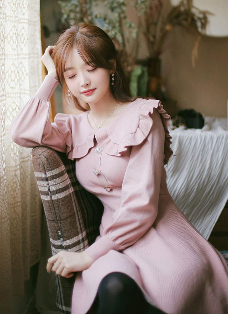 フリルワイドカラーワンピース