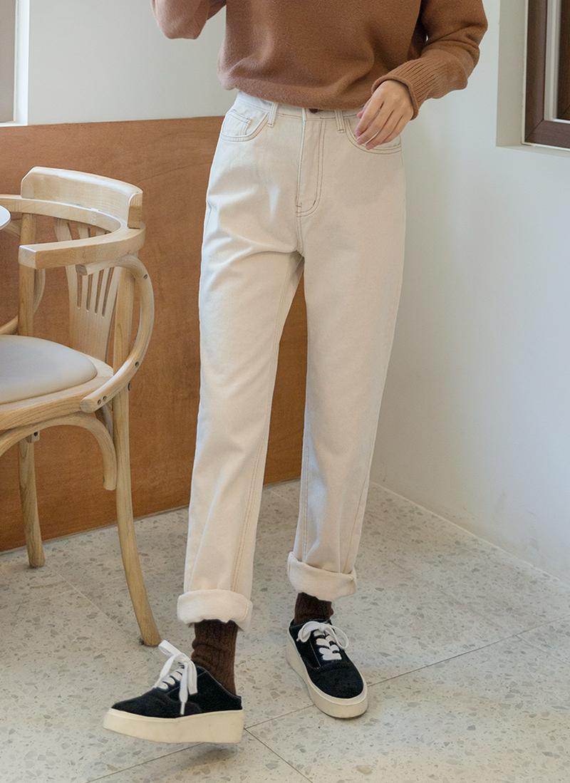 裏起毛ハイウエストストレートパンツ