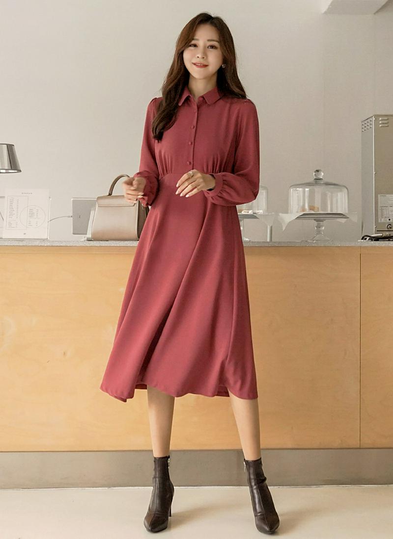 ウエストストラップカラーワンピース