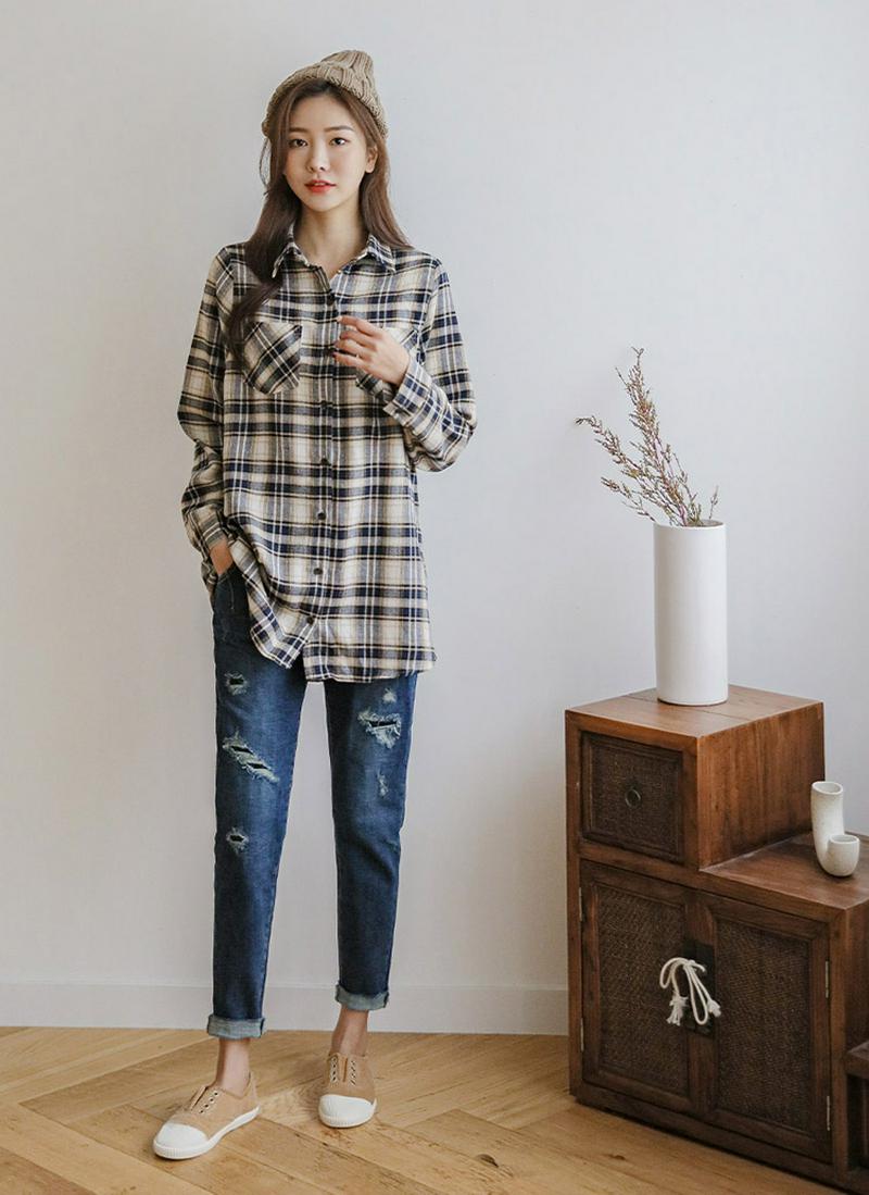 ルーズフィットチェック柄シャツ