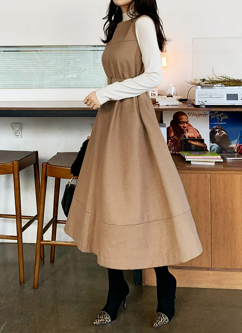 ベルト付フレアワンピース・全2色