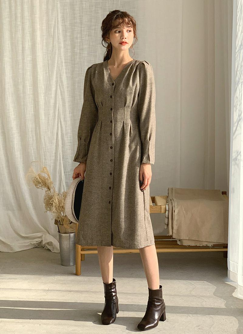 タックヘリンボーンワンピース・全2色