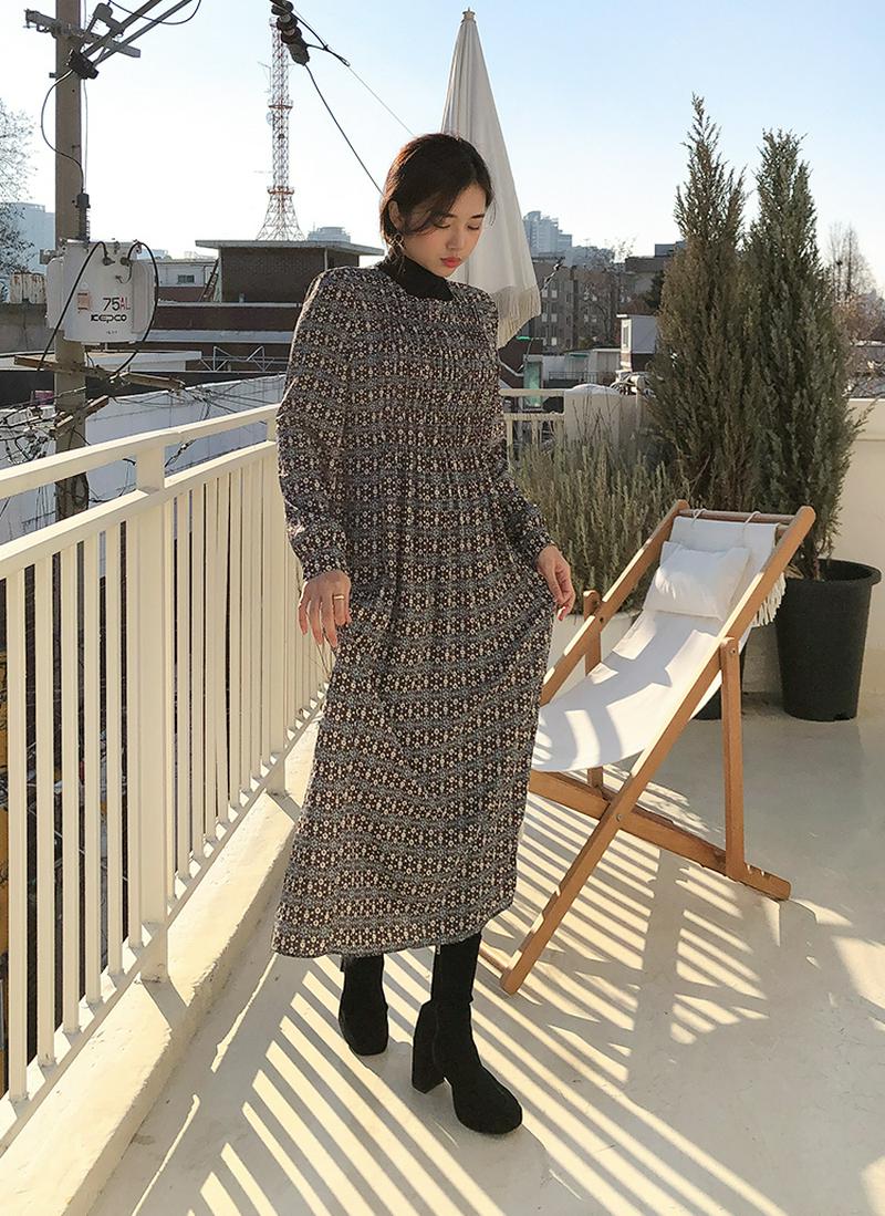 裏起毛シャーリングパターンワンピース