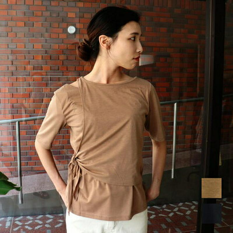 2カラーサイドリボントップス T287 【monicaselect】Tシャツ　半袖　トップス
