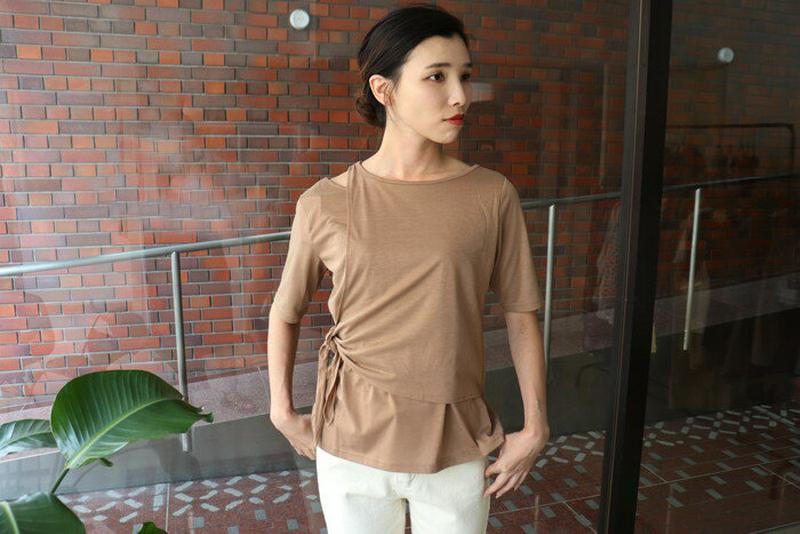 2カラーサイドリボントップス T287 【monicaselect】Tシャツ　半袖　トップス