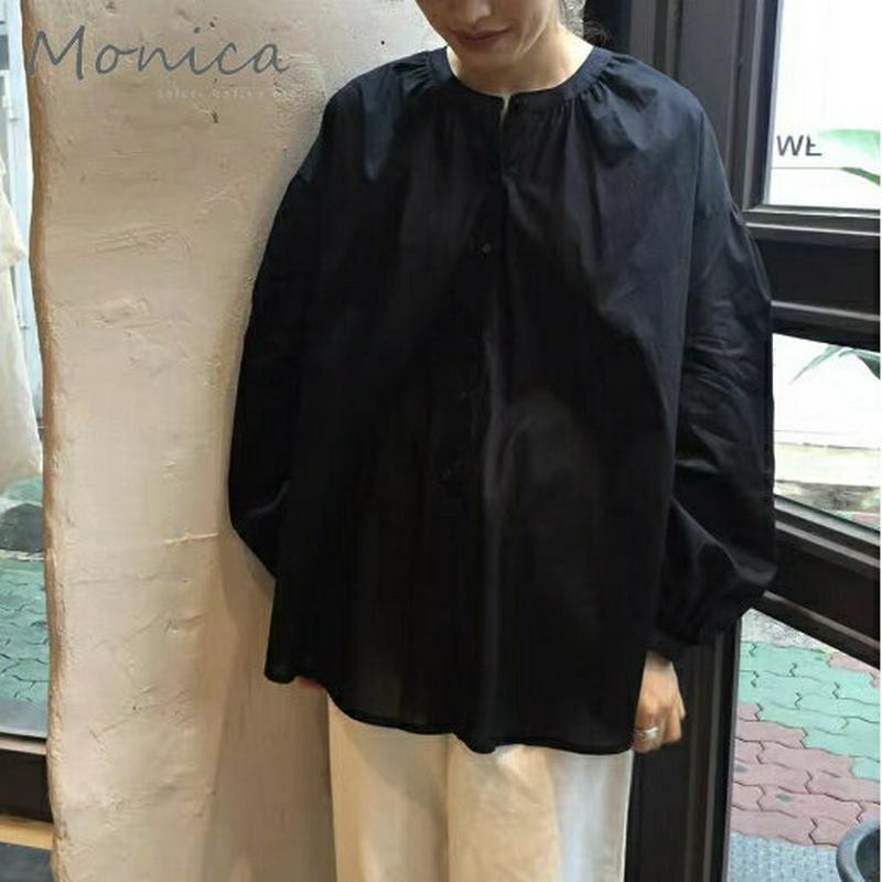 ブラックフロントボタンブラウス T309 【monicaselect】Tシャツ　半袖　トップス