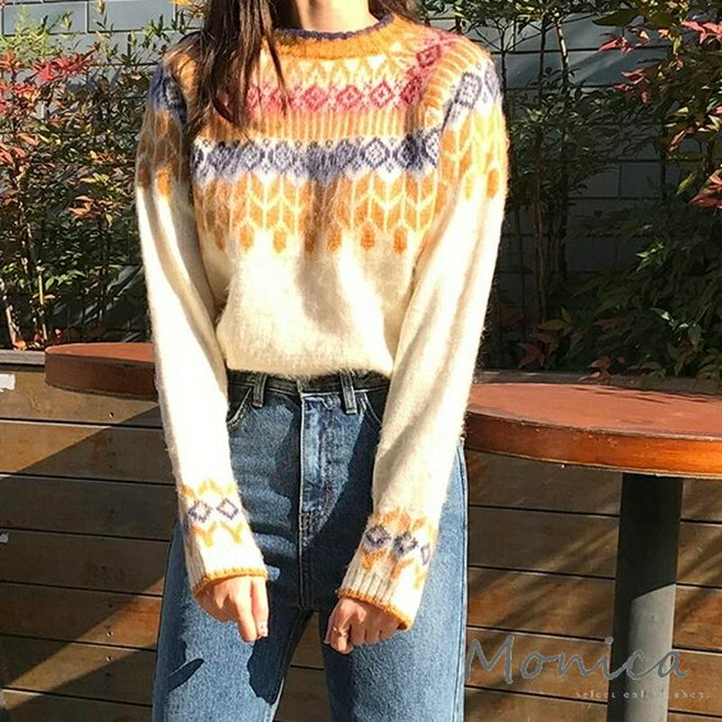 イエローノルディックニット 【monicaselect】 T119 monicaselect　モニカセレクト　レディースファッシ