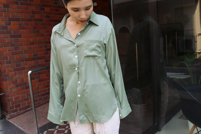 グリーンロングシャツ T304 【monicaselect】Tシャツ　半袖　トップス