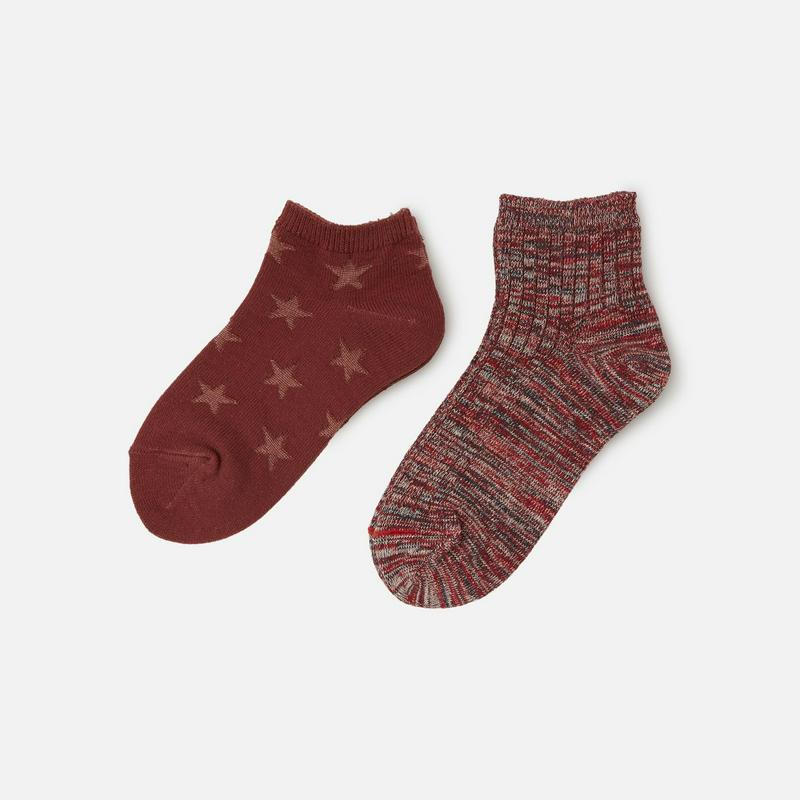 【あす楽】50％OFF【靴下屋】 キッズ 星柄スニーカー用ソックス+ミックスカラーリブショートソックス 19〜21cm / 靴下