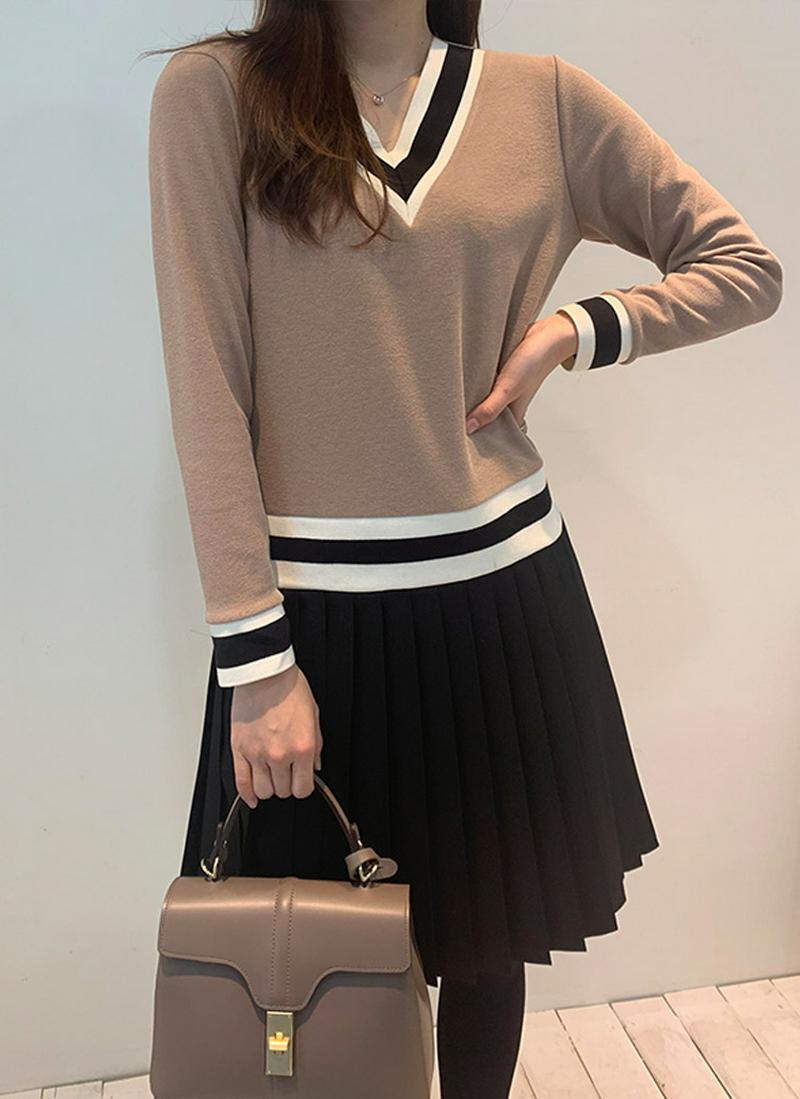 チルデン配色プリーツワンピース