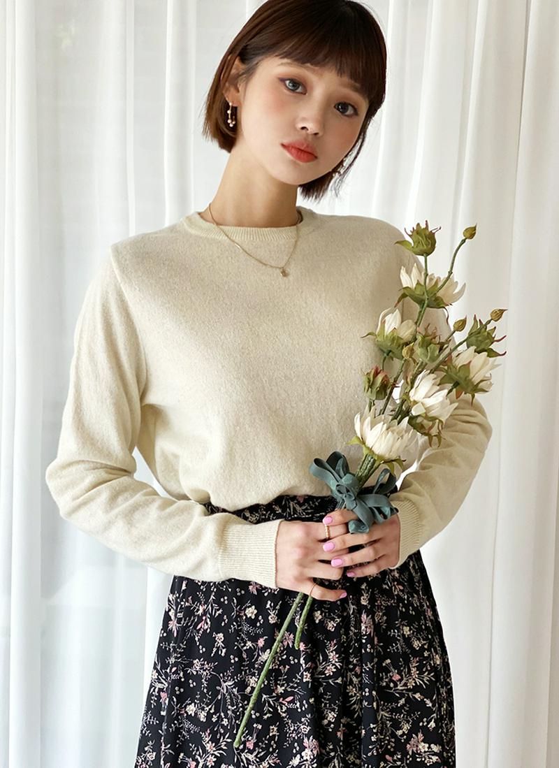 ウール混ラウンドニット・全4色